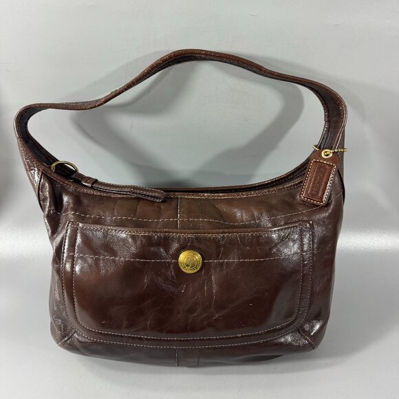 Authentic Coach F12886 Shiny Chocolate Brown Hobo Bag - Picture 1 of 14